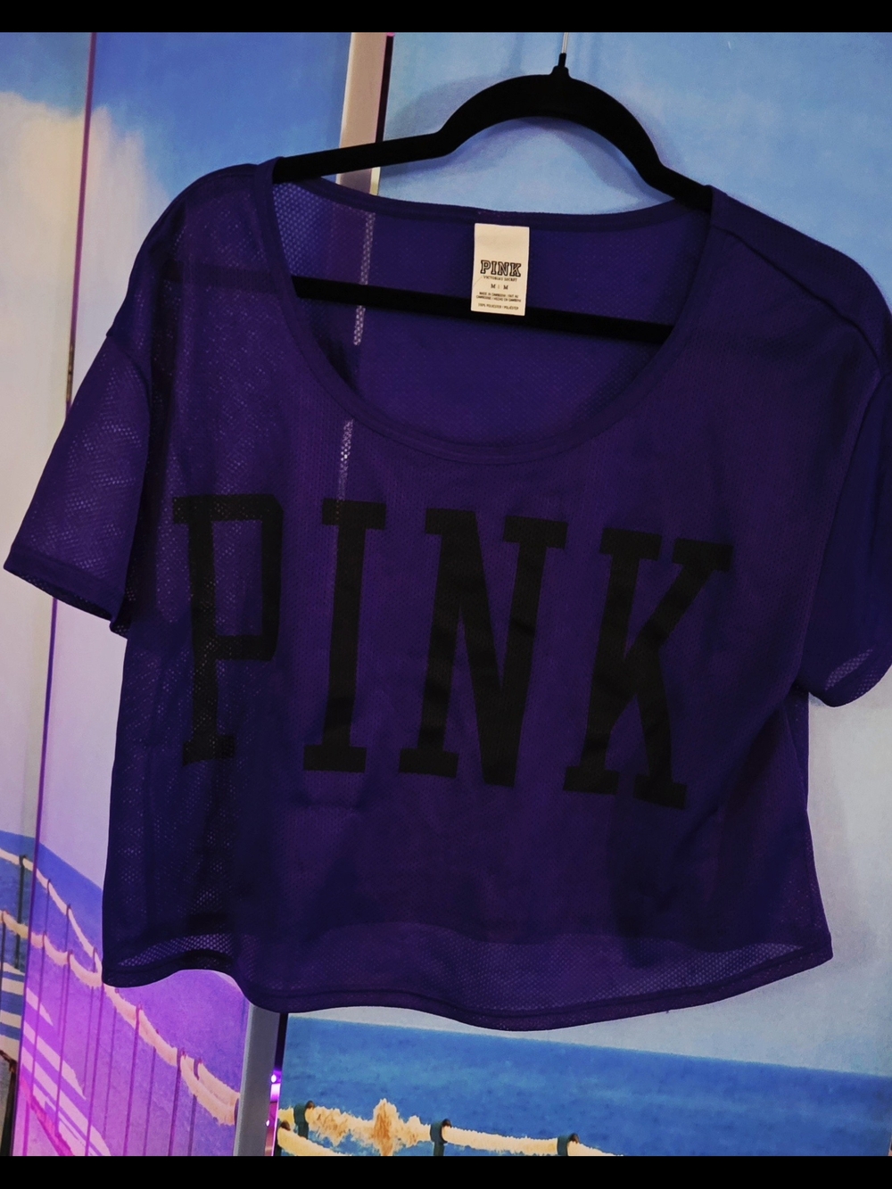 PINK Victoria's Secret Purple Sheer Mesh Crop Tee